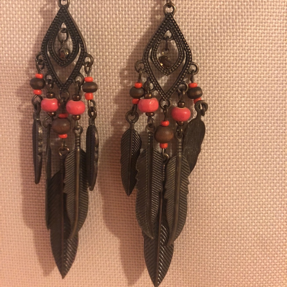 🍁Orange & Brown Feather🍂 Metal Earrings